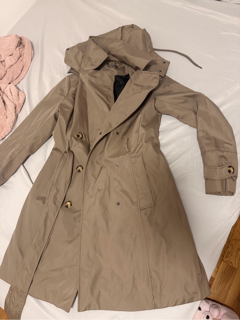 Calvin Klein Beige Trench Coat with Hood